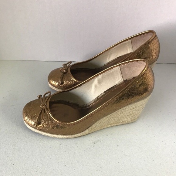 COACH Ireland Crackled Leather Rope Wedge Shoes - Picture 1 of 8